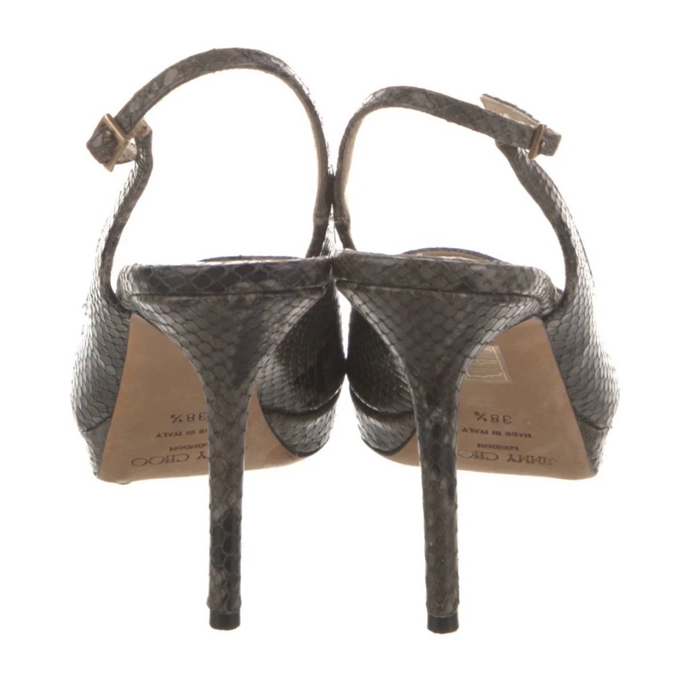Jimmy Choo Gray Snakeskin Peep-Toe Slingback Heels - Picture 3 of 5